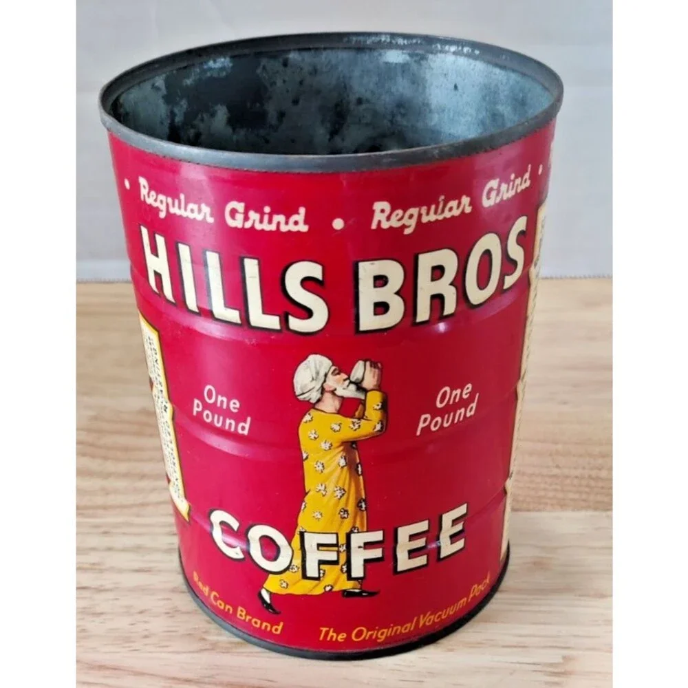 Vintage HILLS BROS Coffee Can-1930s-Americana-Kitchen-Decor